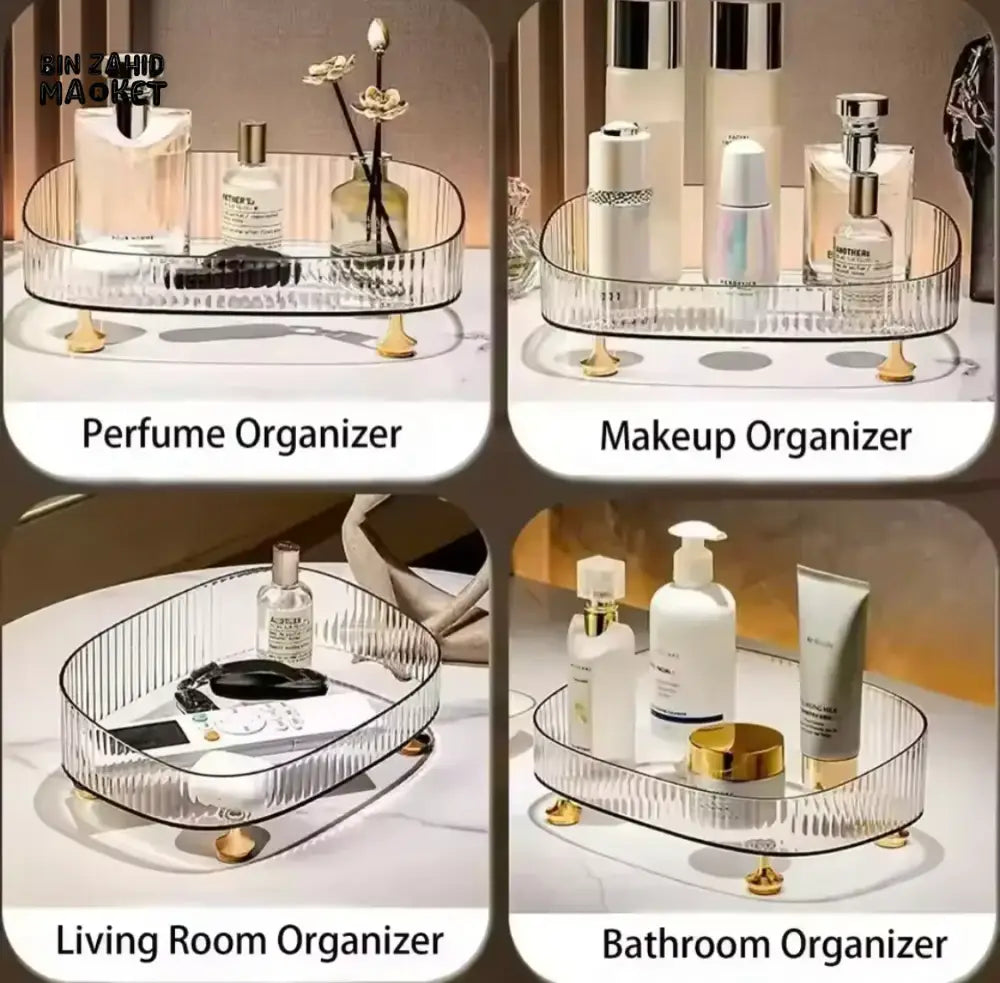 LARGE CAPACITY TRANSPARENT MAKEUP & PERFUME ORGANIZER – ANTI-SLIP COSMETICS STORAGE BOX WITH STAND FOR COUNTERTOP