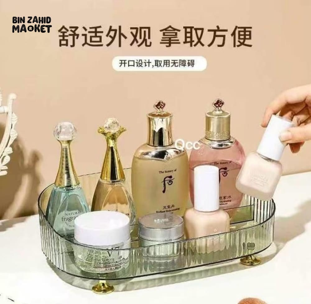 LARGE CAPACITY TRANSPARENT MAKEUP & PERFUME ORGANIZER – ANTI-SLIP COSMETICS STORAGE BOX WITH STAND FOR COUNTERTOP