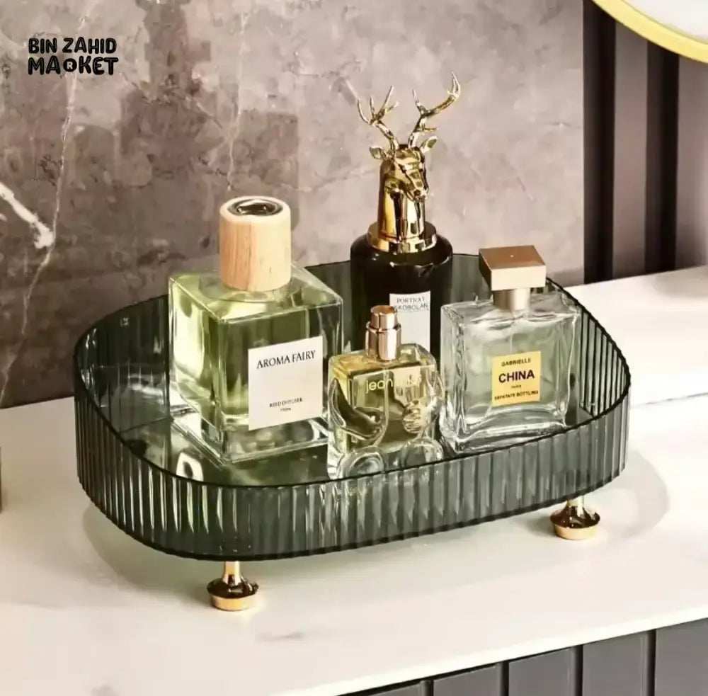 LARGE CAPACITY TRANSPARENT MAKEUP & PERFUME ORGANIZER – ANTI-SLIP COSMETICS STORAGE BOX WITH STAND FOR COUNTERTOP