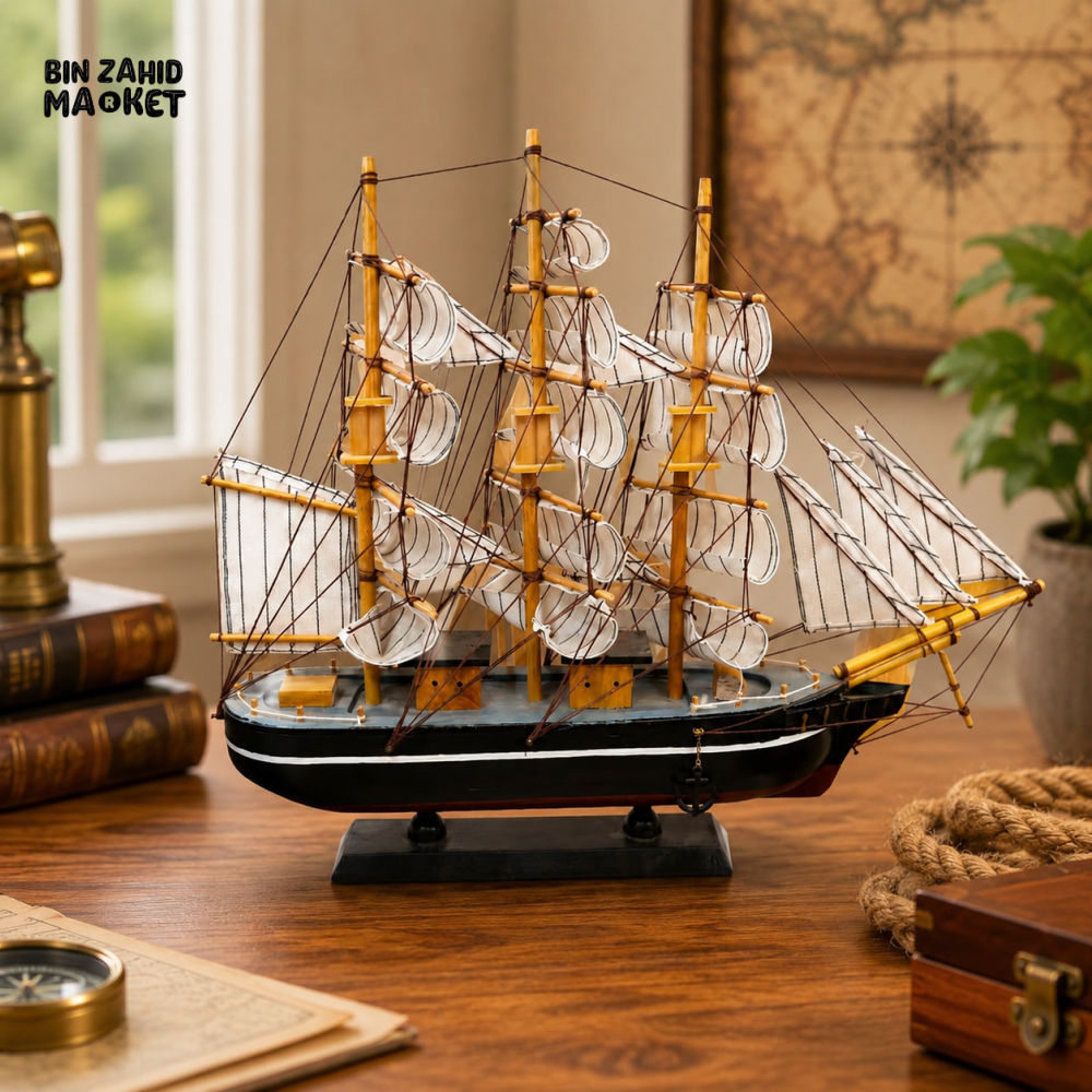 ZIBA Large Wooden Sailing Ship Model | Luxury Nautical Décor Showpiece