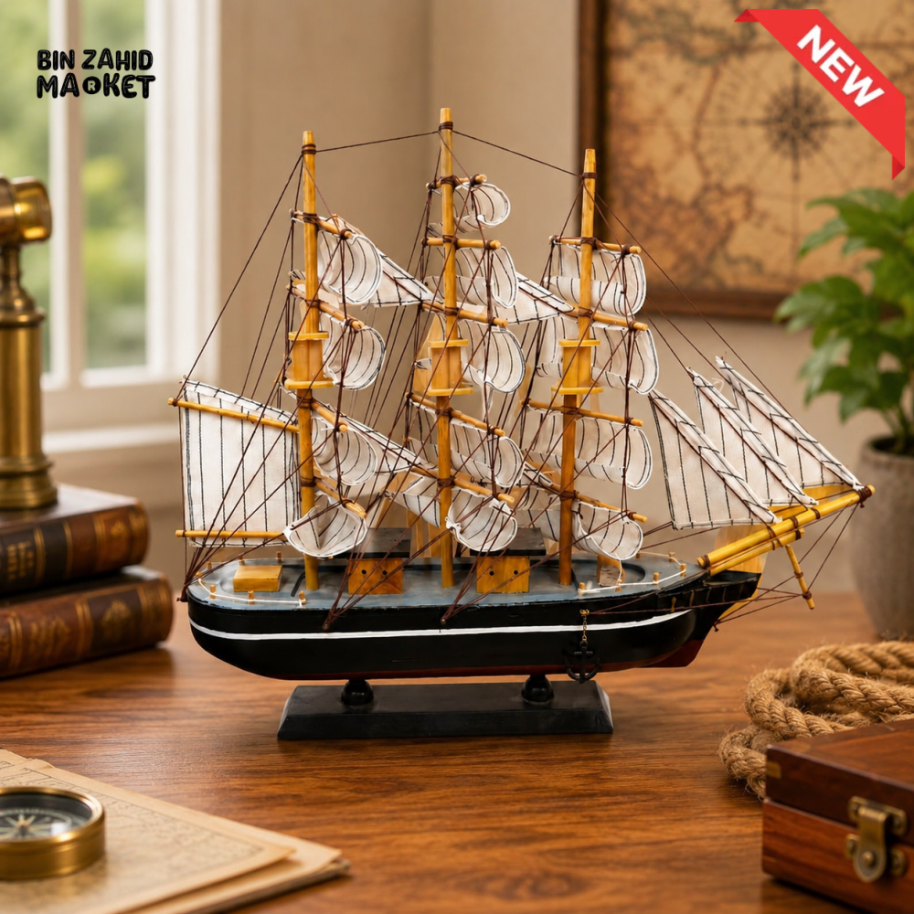 ZIBA Large Wooden Sailing Ship Model | Luxury Nautical Décor Showpiece