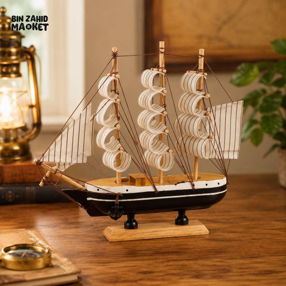 ZIBA Large Wooden Sailing Ship Model | Premium Nautical Home Décor