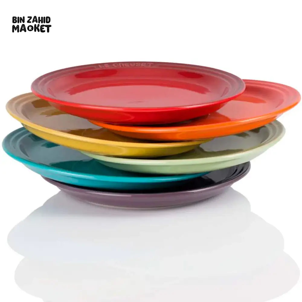 LE CREUSET RAINBOW STONEWARE DINNER PLATES SET OF 6 MULTICOLOR PREMIUM SERVING PLATES