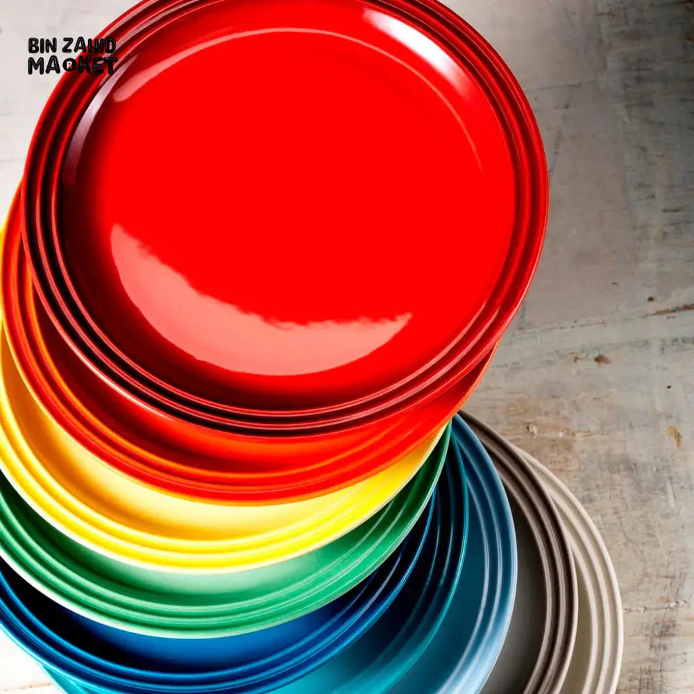 LE CREUSET RAINBOW STONEWARE DINNER PLATES SET OF 6 MULTICOLOR PREMIUM SERVING PLATES