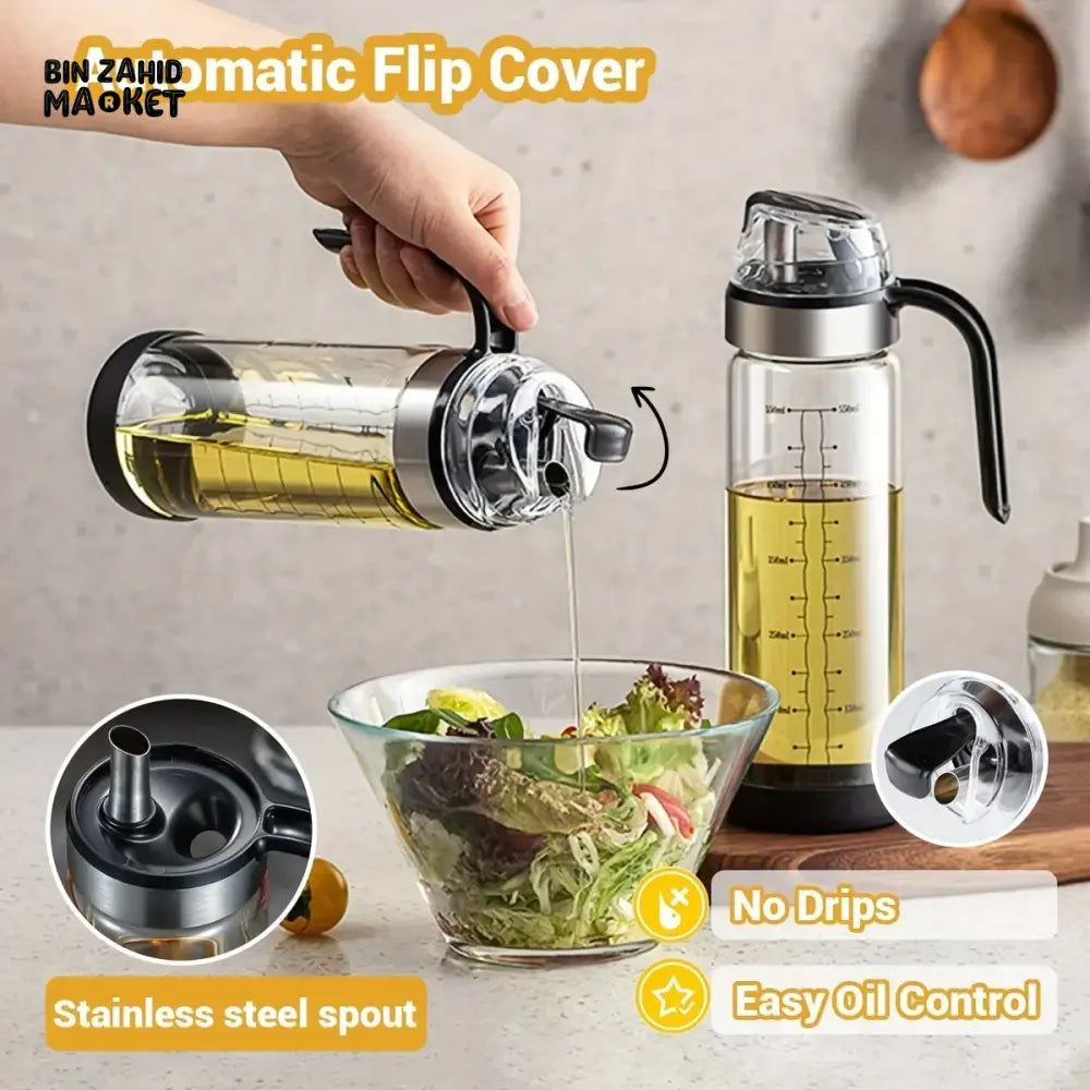 LEAK-PROOF OIL DISPENSER BOTTLE – AUTOMATIC FLIP-TOP FOR OLIVE OIL & VINEGAR