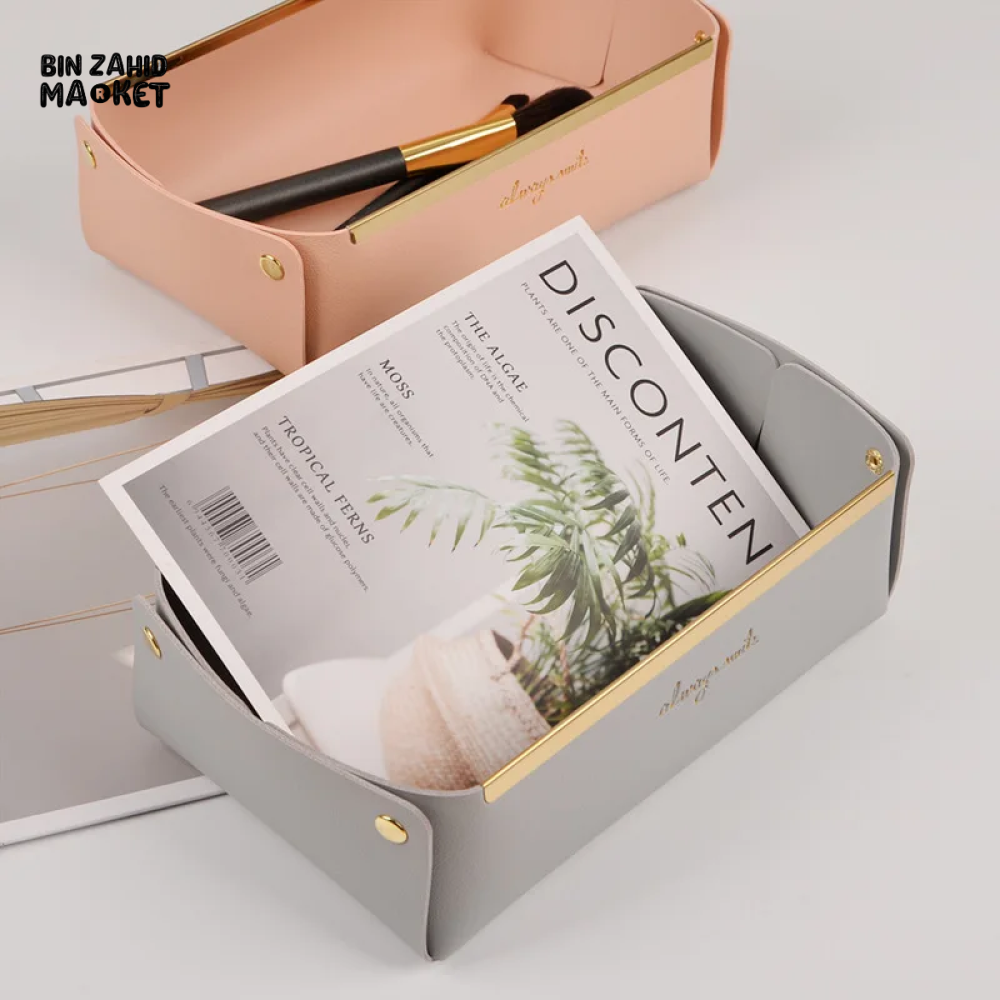 LEATHER DESKTOP ORGANIZER COSMETICS COMB JEWELRY STORAGE BOX REMOVABLE