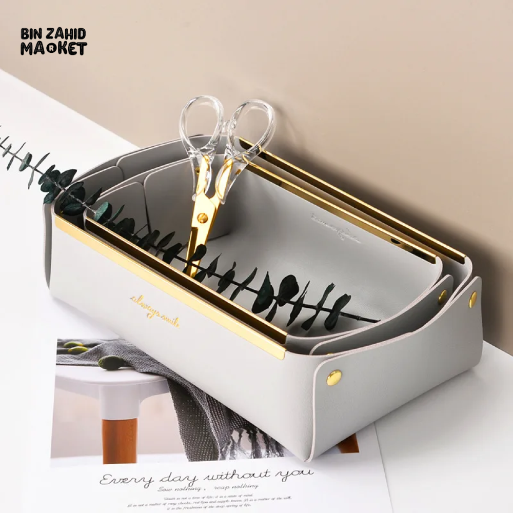 LEATHER DESKTOP ORGANIZER COSMETICS COMB JEWELRY STORAGE BOX REMOVABLE