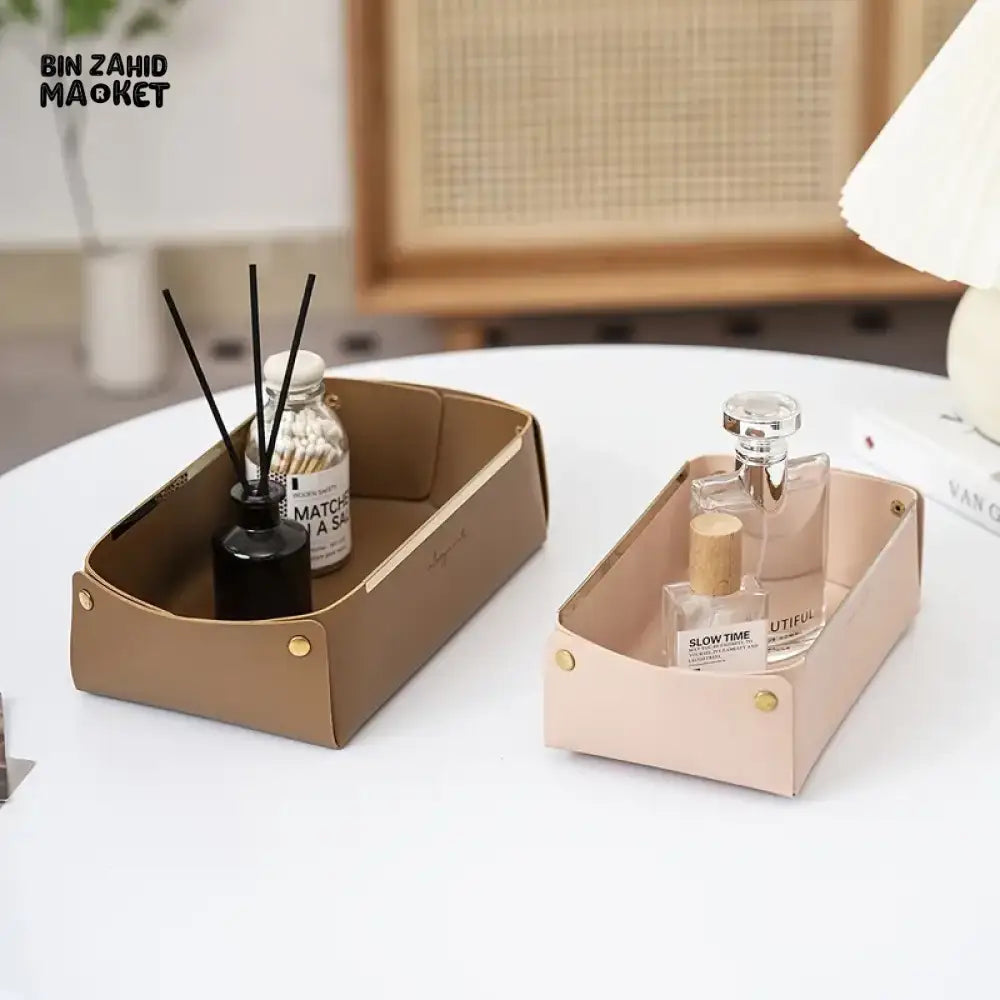 LEATHER DESKTOP ORGANIZER COSMETICS COMB JEWELRY STORAGE BOX REMOVABLE