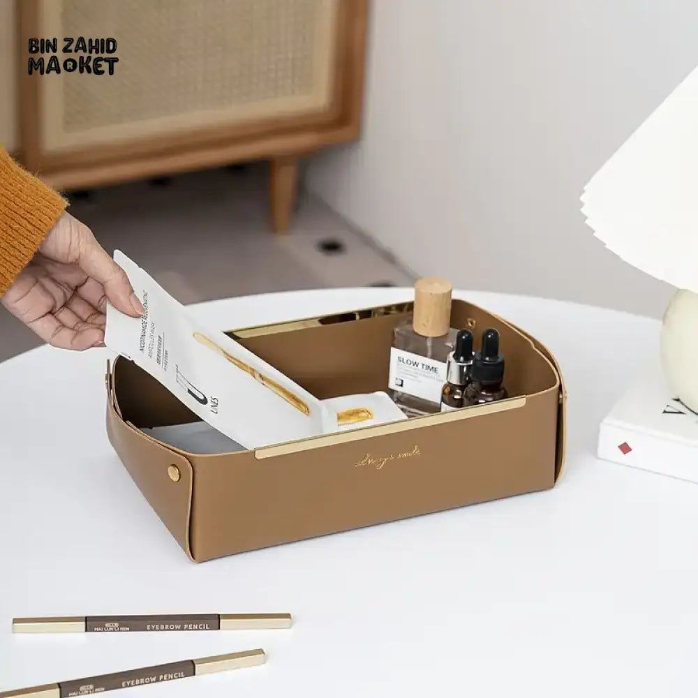 LEATHER DESKTOP ORGANIZER COSMETICS COMB JEWELRY STORAGE BOX REMOVABLE