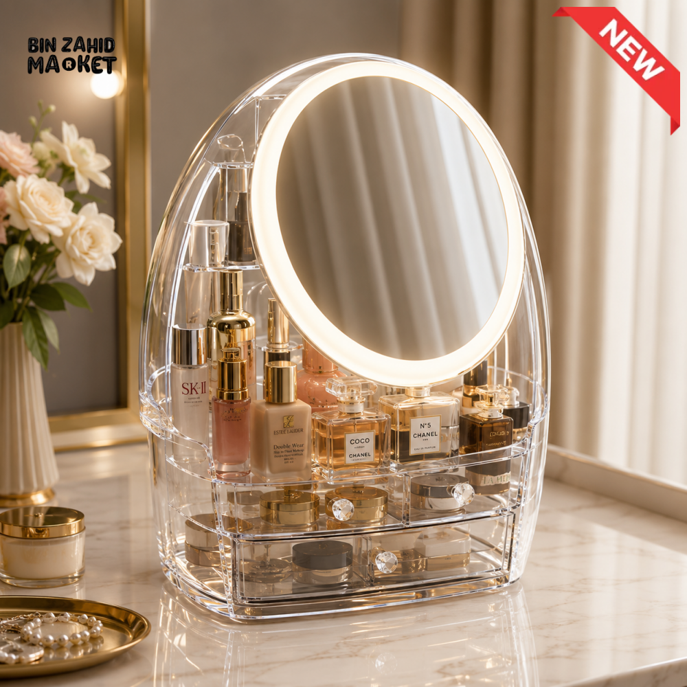 LED MAKEUP MIRROR COSMETIC ORGANIZER