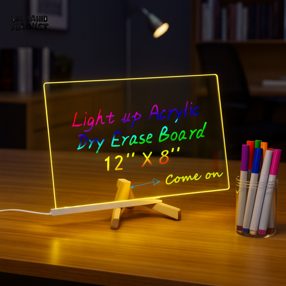 LED NOTICE BOARD WITH COLORS 20CM X 20CM – ILLUMINATED ACRYLIC MESSAGE BOARD LED DRAWING BOARD & LIGHT-UP NOTEPAD WITH ADJUSTABLE STAND