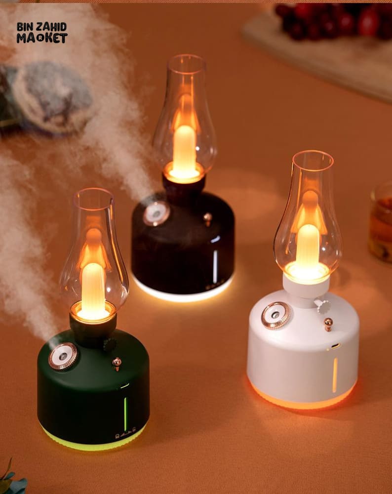 LED RETRO HUMIDIFIER LAMP – WIRELESS CHARGING AROMA DIFFUSER & WATER MIST MAKER WITH NIGHT LIGHT