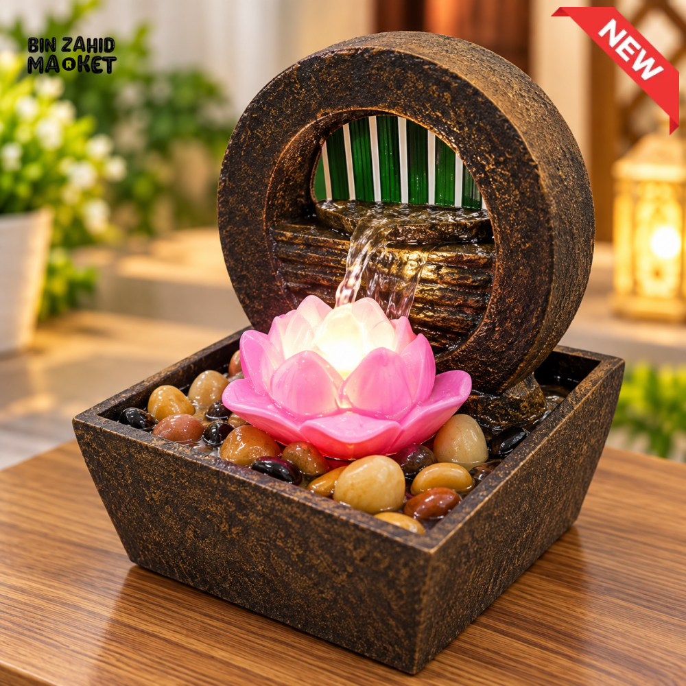 LED TABLETOP WATER FOUNTAIN WITH STONES AND LOTUS LIGHT - Night & Decorative Lights