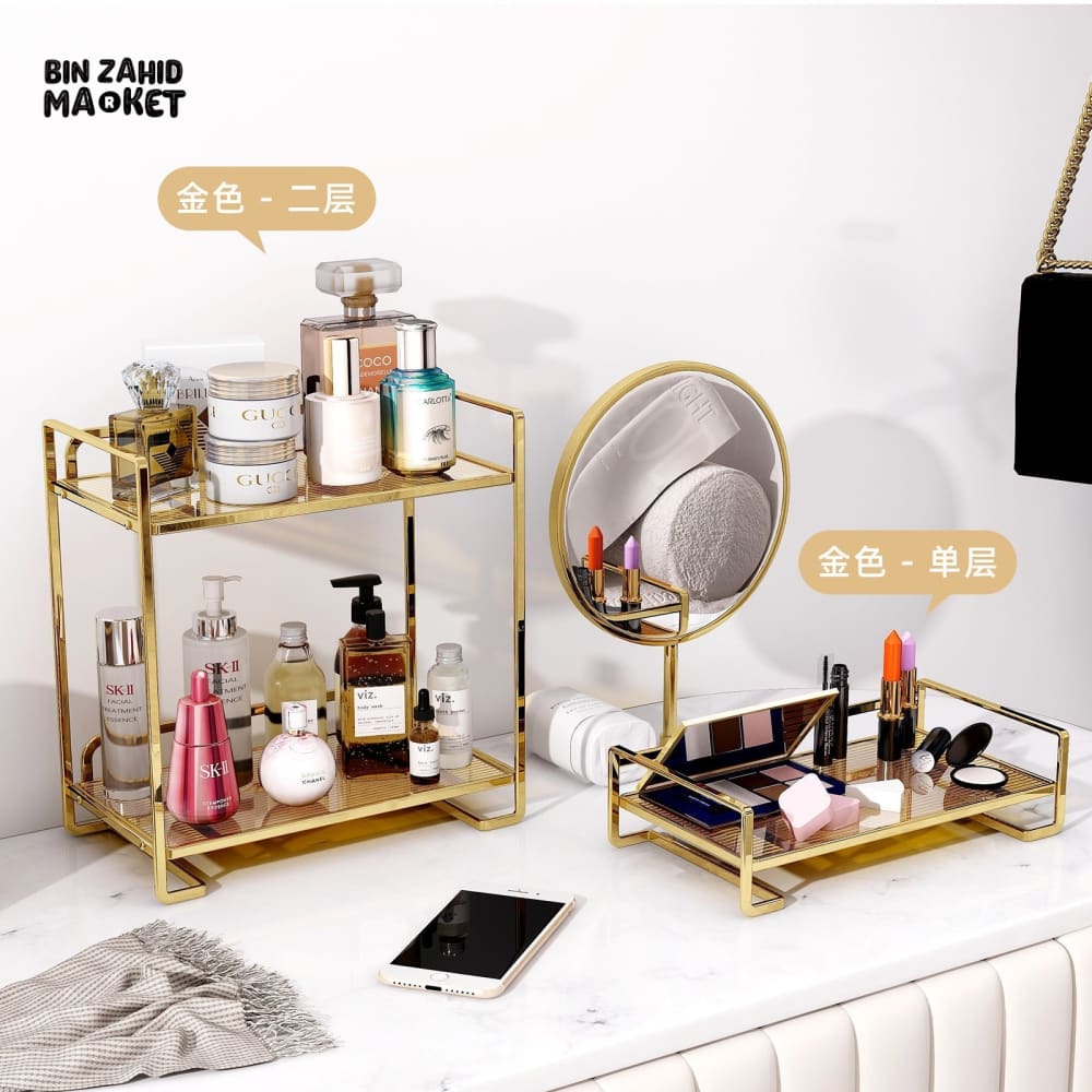 LIGHT LUXURY BATHROOM SHELF RACK COSMETICS ORGANIZER FOR DRESSING TABLE - SQUARE SHAPE