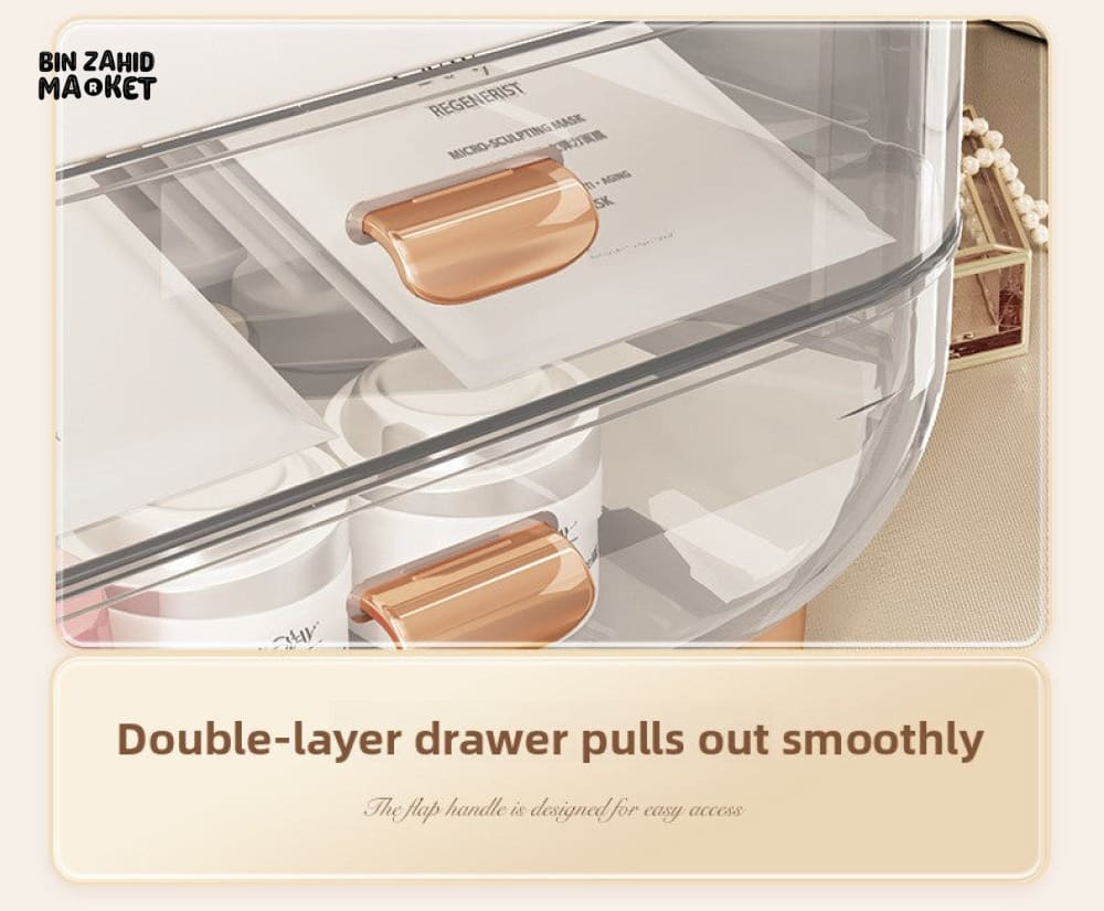 LIGHT LUXURY COSMETIC STORAGE BOX – HIGH-QUALITY DUSTPROOF PORTABLE MAKEUP & SKINCARE ORGANIZER WITH LARGE CAPACITY