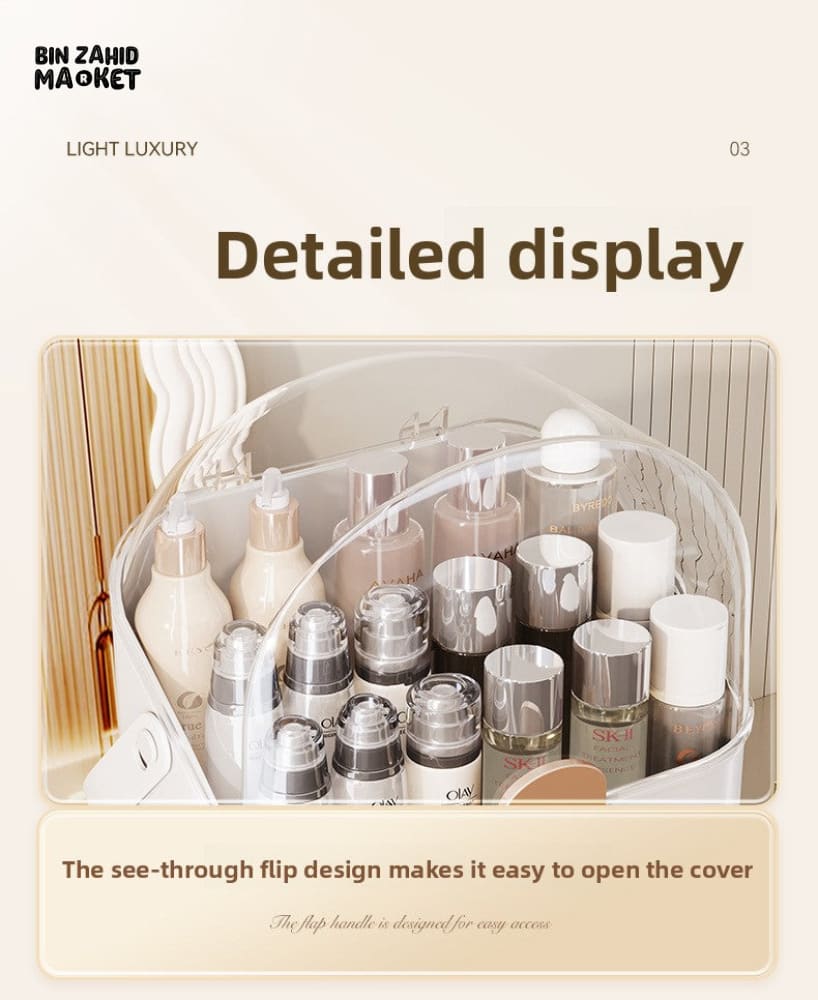 LIGHT LUXURY COSMETIC STORAGE BOX – HIGH-QUALITY DUSTPROOF PORTABLE MAKEUP & SKINCARE ORGANIZER WITH LARGE CAPACITY