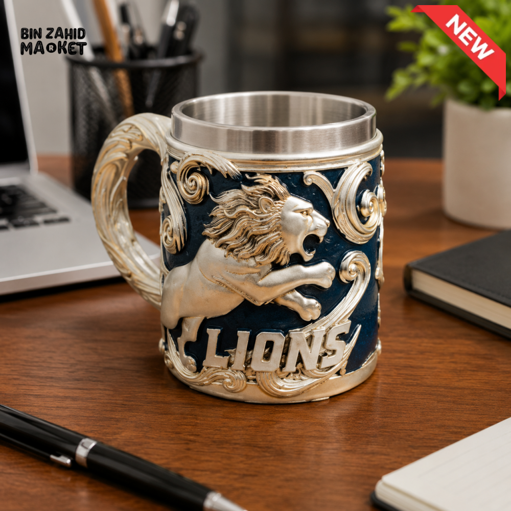 LION DESIGN STAINLESS STEEL BEER MUG - 450 ML