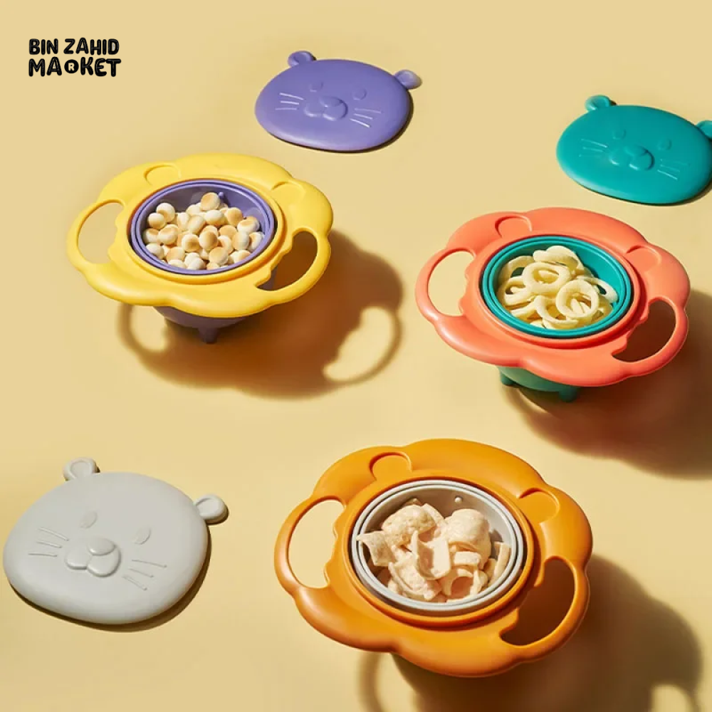 LION-SHAPED ANTI-SPILL BABY BOWL 360° BALANCE DESIGN WITH LID & HANDLES PERFECT FEEDING GIFT FOR TODDLERS