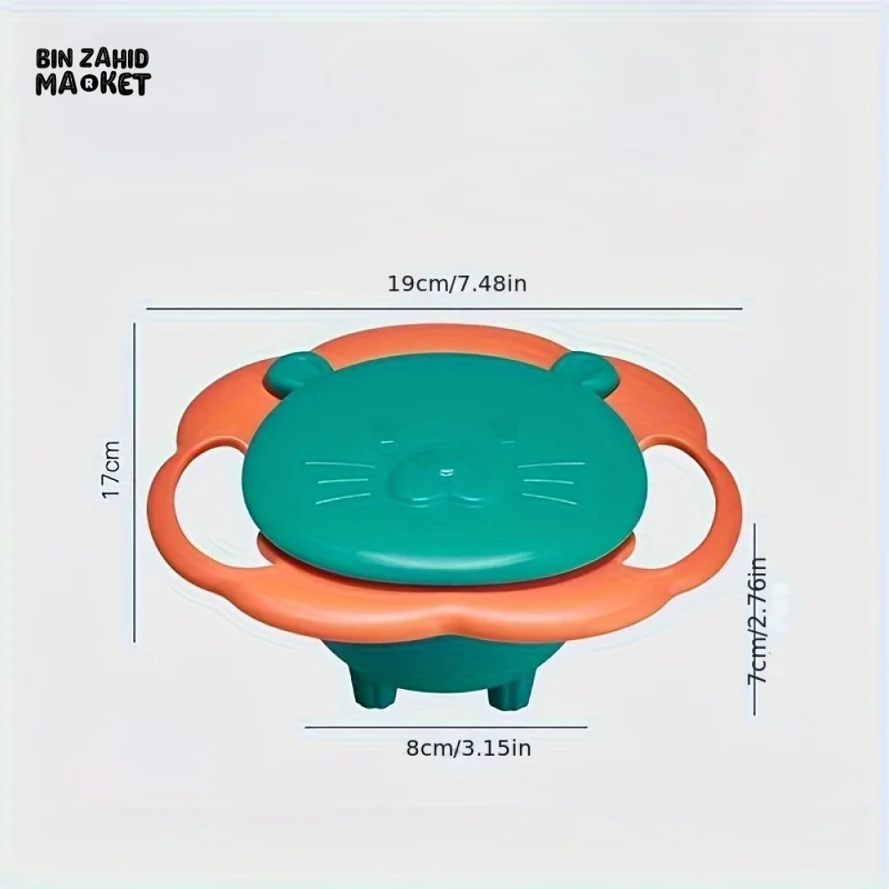 LION-SHAPED ANTI-SPILL BABY BOWL 360° BALANCE DESIGN WITH LID & HANDLES PERFECT FEEDING GIFT FOR TODDLERS