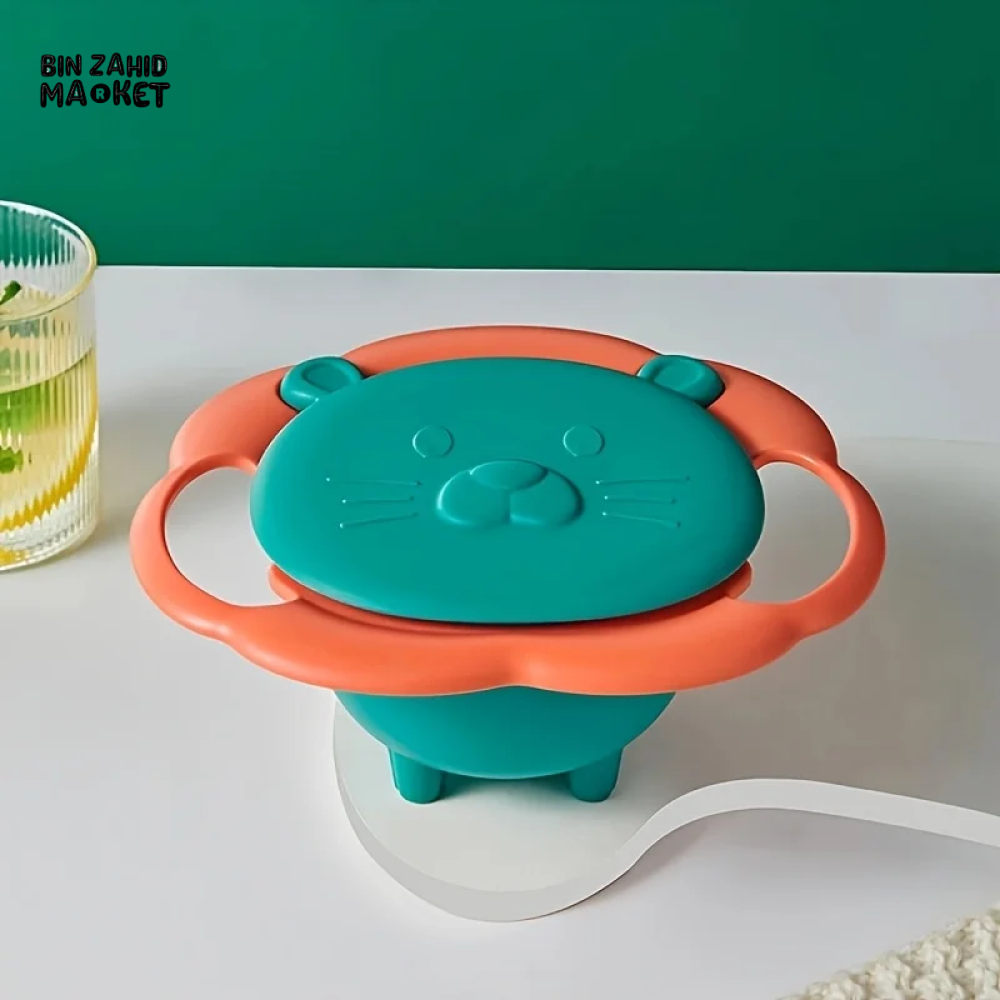 LION-SHAPED ANTI-SPILL BABY BOWL 360° BALANCE DESIGN WITH LID & HANDLES PERFECT FEEDING GIFT FOR TODDLERS