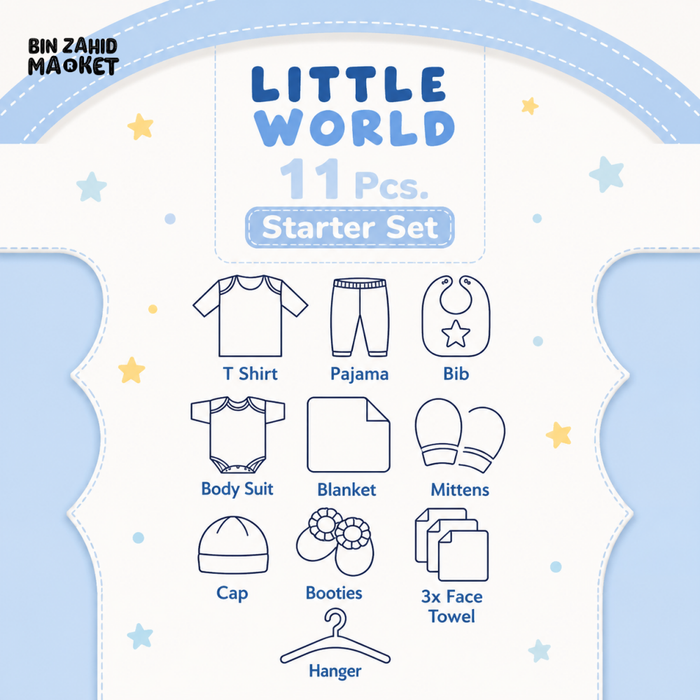 LITTLE WORLD 11 PCS NEWBORN BABY STARTER GIFT SET – PANDA EMBROIDERED DESIGN (PEACH)