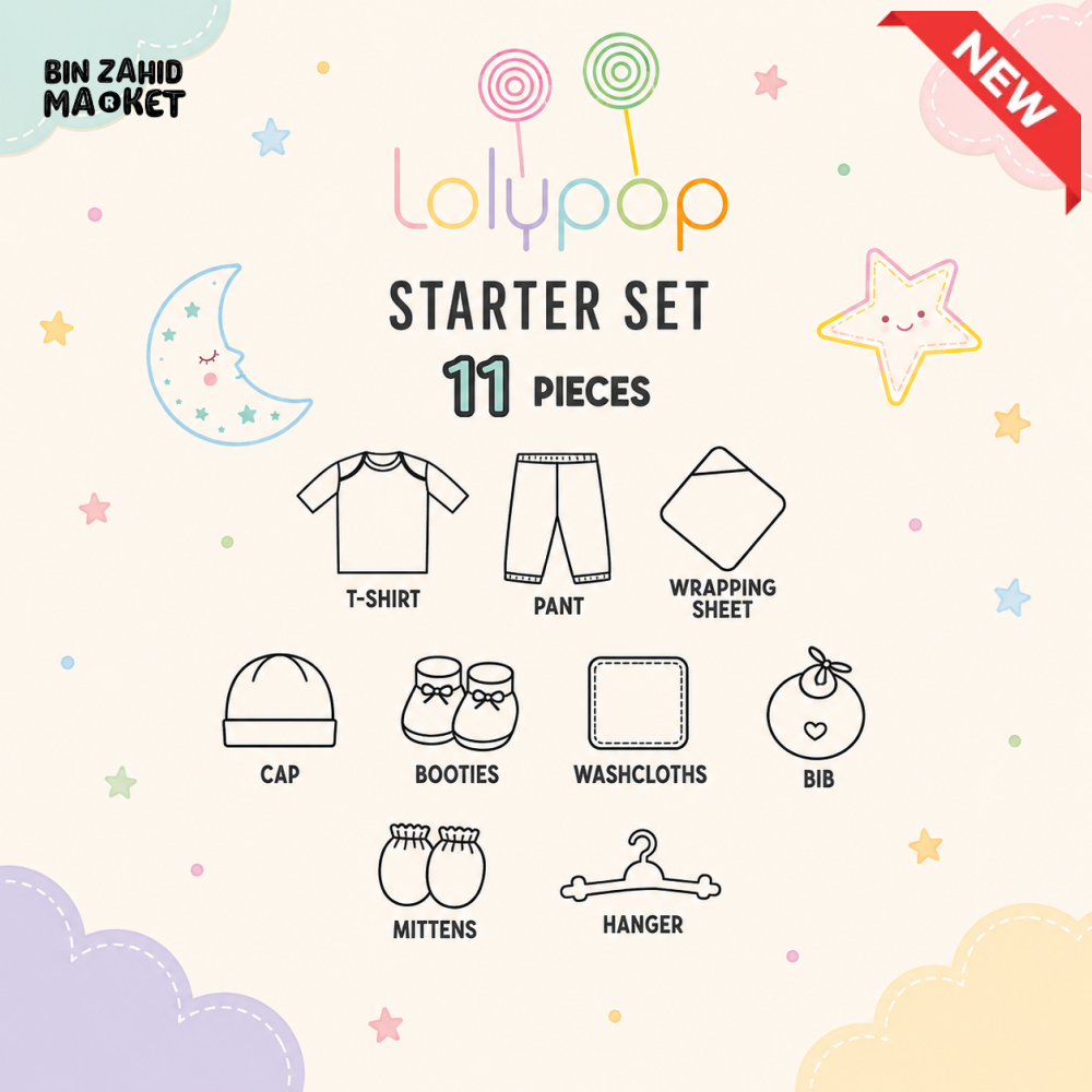 LOLYPOP 11 PCS NEWBORN BABY STARTER GIFT SET – LION EMBROIDERED DESIGN (BABY BLUE)