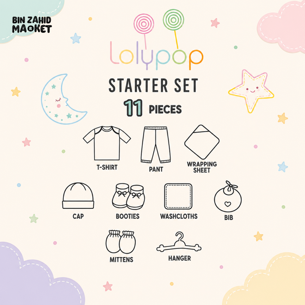 LOLYPOP 11 PCS NEWBORN BABY STARTER GIFT SET – LION EMBROIDERED DESIGN (PEACH)