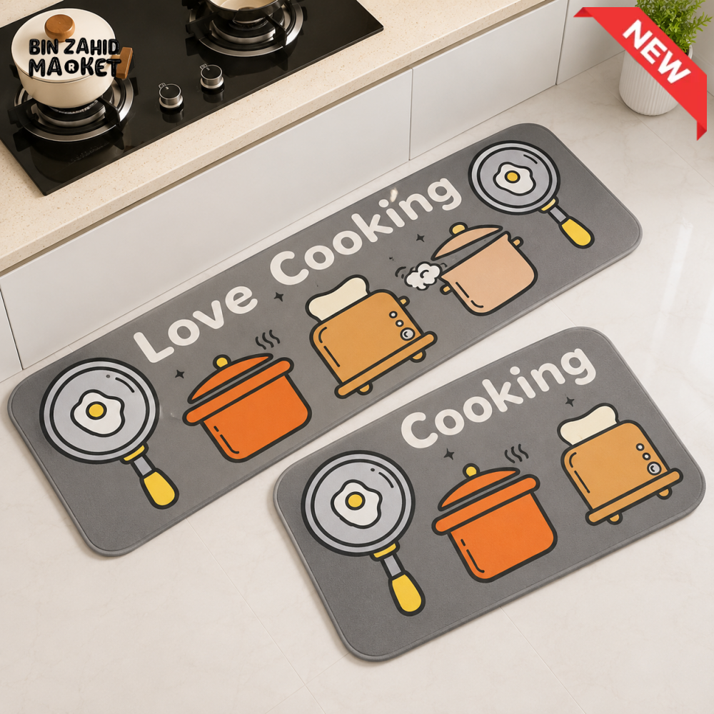 LOVE COOKING PRINTED KITCHEN MAT SET