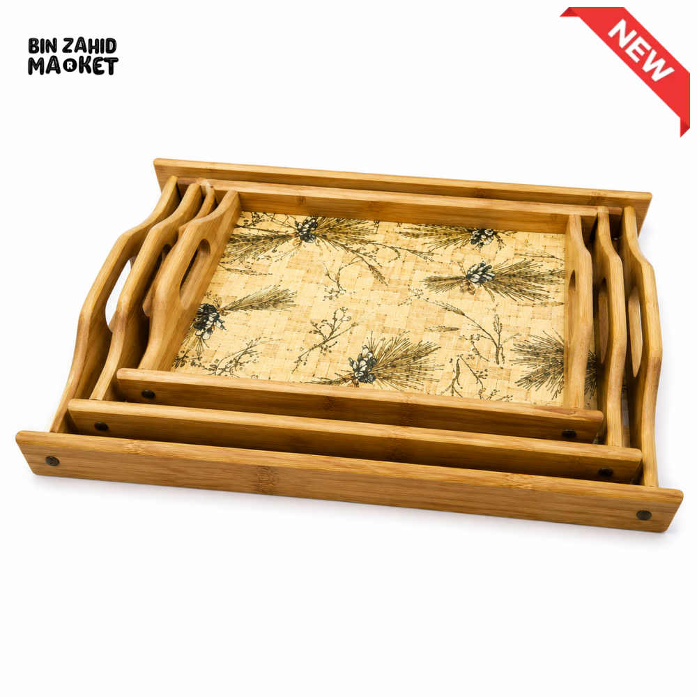 LUXEWOOD 3-PIECE RECTANGULAR WOODEN SERVING TRAY SET - PINE FOREST