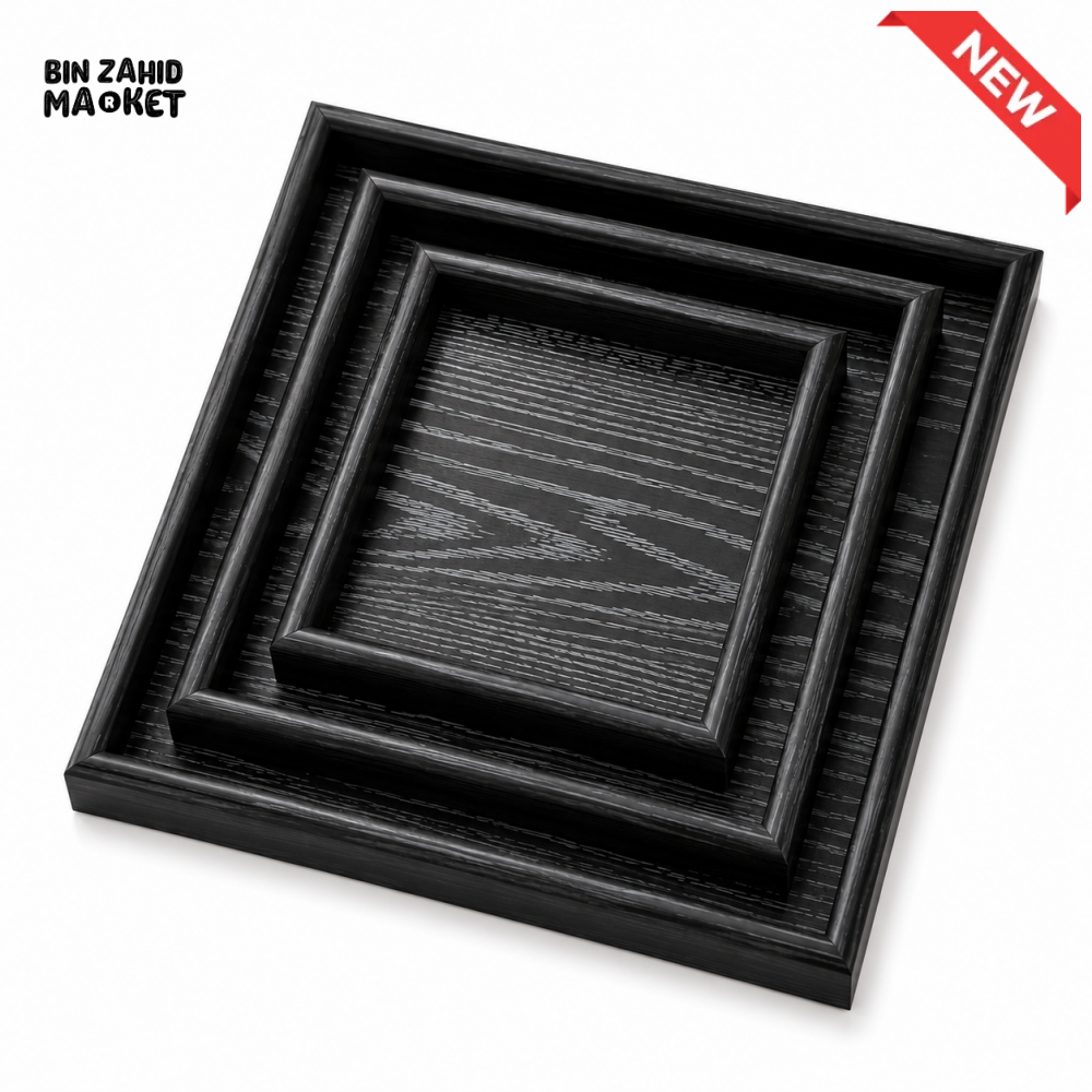 LUXEWOOD 3-PIECE WOODEN SERVING TRAY SET - BLACK WOOD