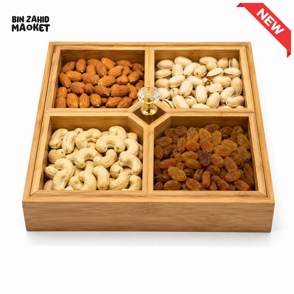 LUXEWOOD 4-COMPARTMENT WOODEN DRY FRUIT SERVING TRAY