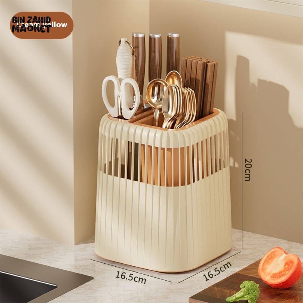 LUXOMOVE KITCHEN ROTATING KNIFE RACK – MULTIFUNCTIONAL STORAGE TUBE FOR KNIVES SPOONS & CHOPSTICKS COUNTERTOP ORGANIZER