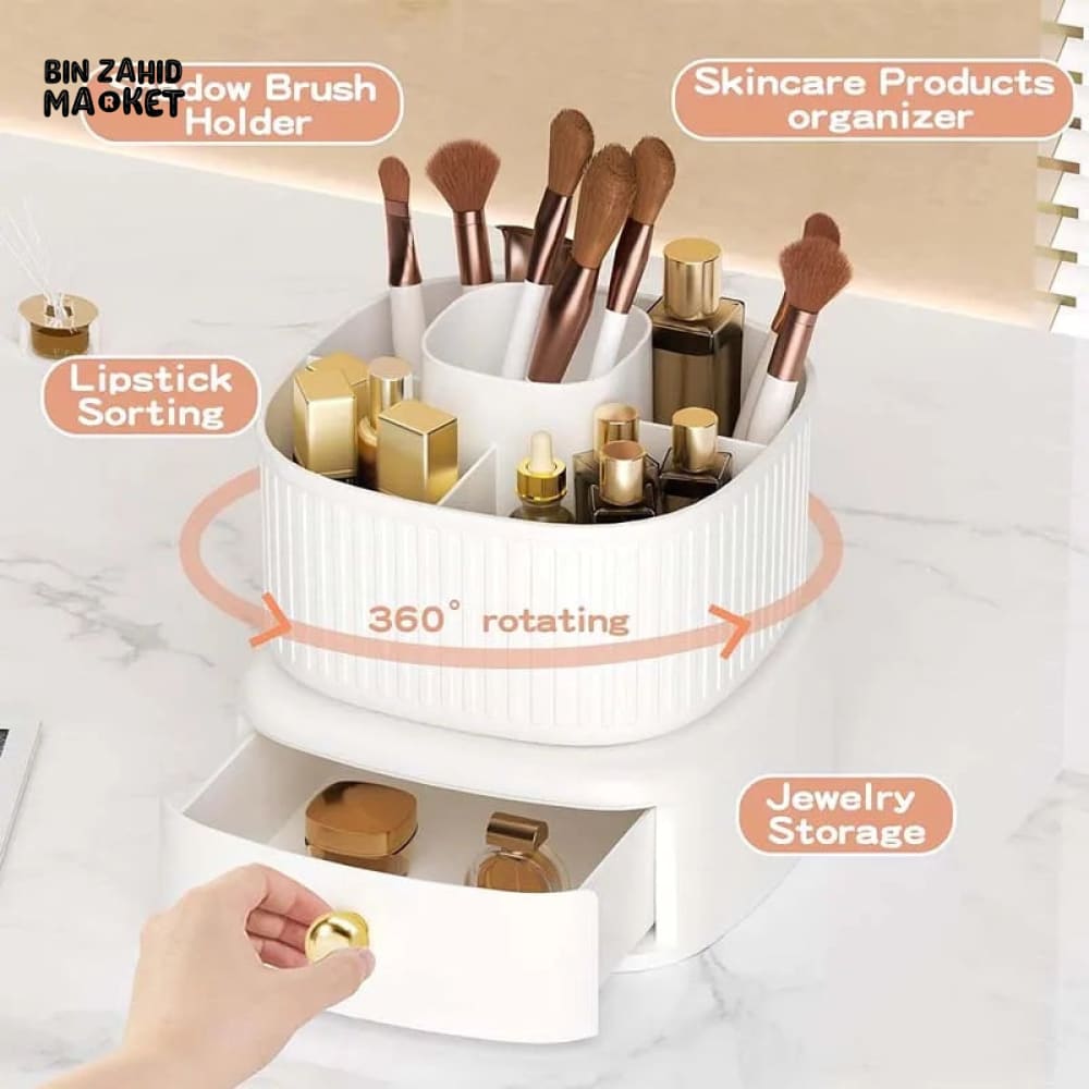 LUXOR ROTATING MAKEUP BRUSH ORGANIZER WITH DRAWER