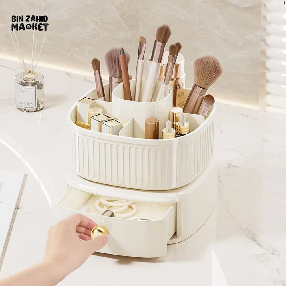 LUXOR ROTATING MAKEUP BRUSH ORGANIZER WITH DRAWER