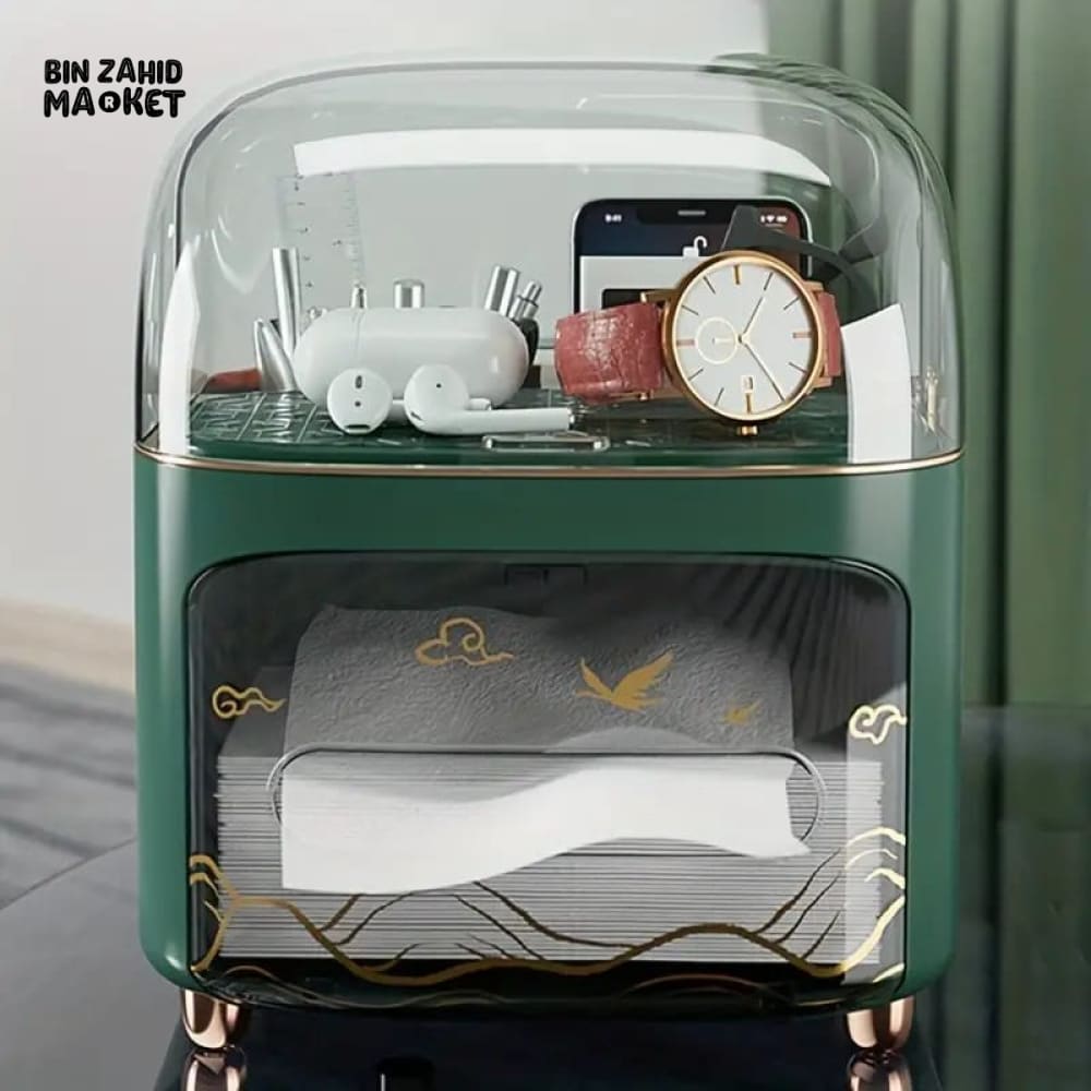LUXOR TISSUE BOX WITH COSMETIC ORGANIZER