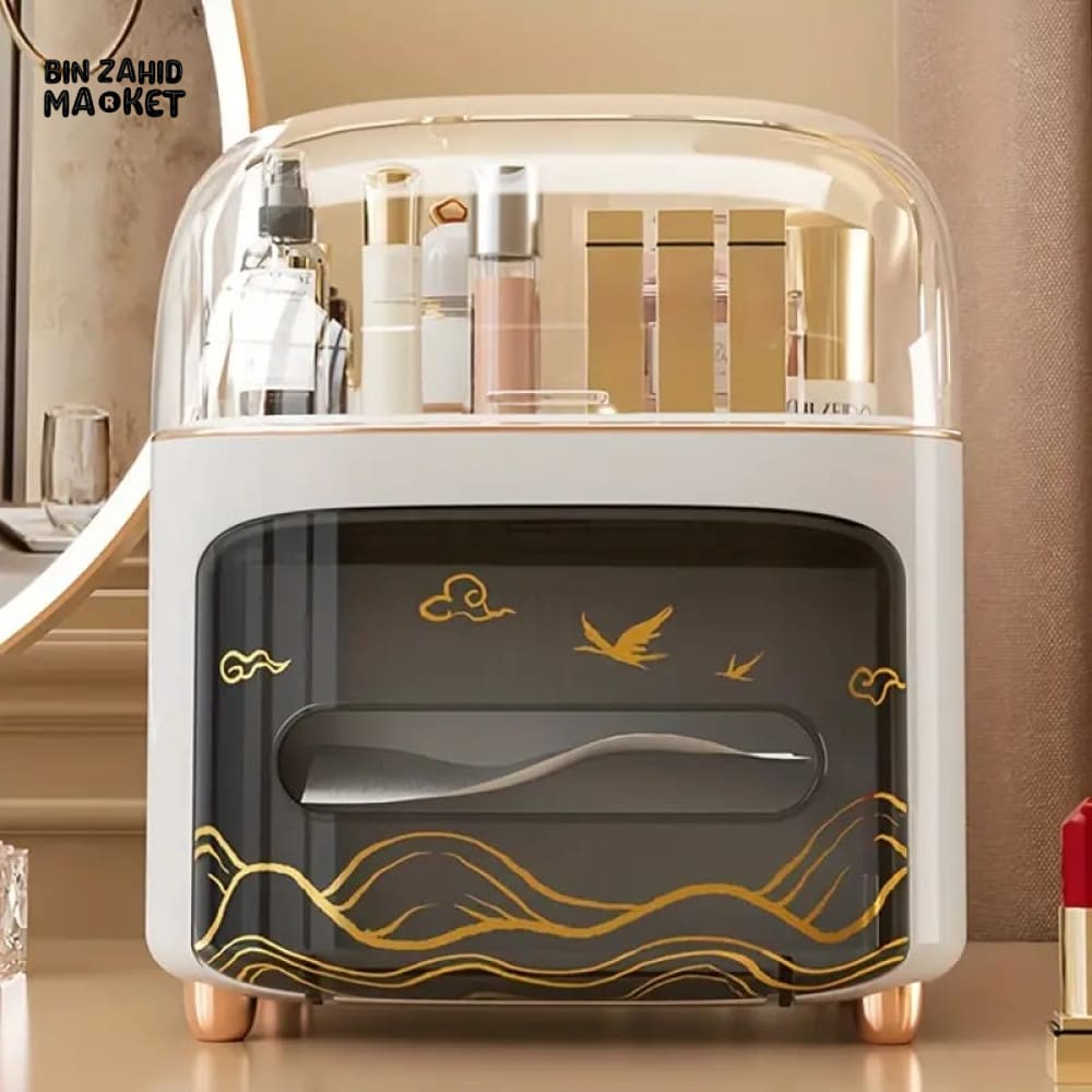 LUXOR TISSUE BOX WITH COSMETIC ORGANIZER