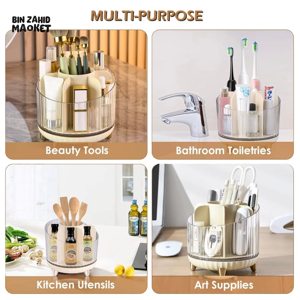 LUXORMOVE 360° ROTATING MAKEUP BRUSH HOLDER WITH 7 COMPARTMENTS