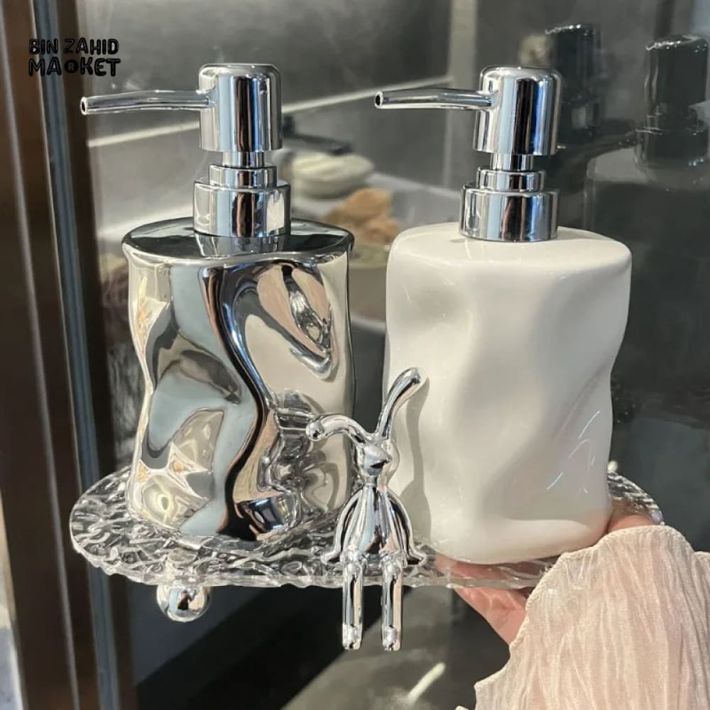 LUXORMOVE CERAMIC SOAP DISPENSER SET WITH DECORATIVE TRAY