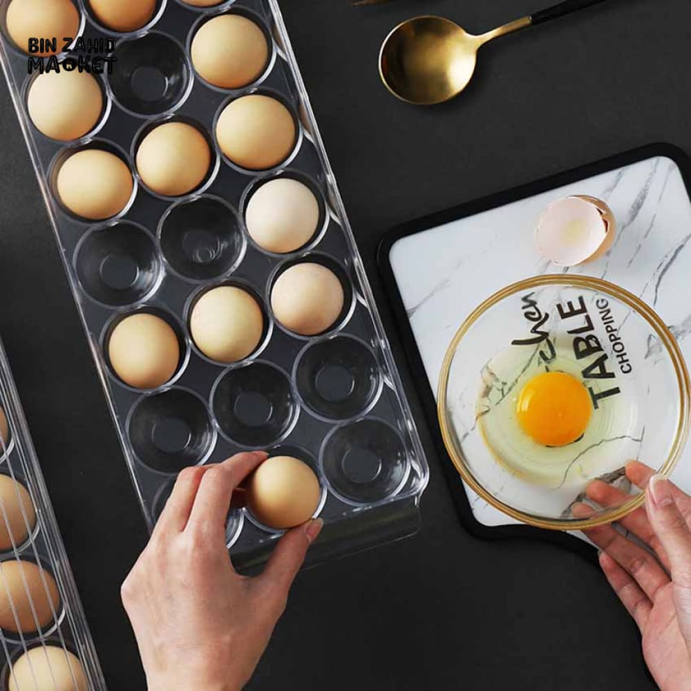 LUXORMOVE CLEAR COVERED EGG HOLDER FOR REFRIGERATOR – STACKABLE PLASTIC TRAY STORAGE BOX DISPENSER