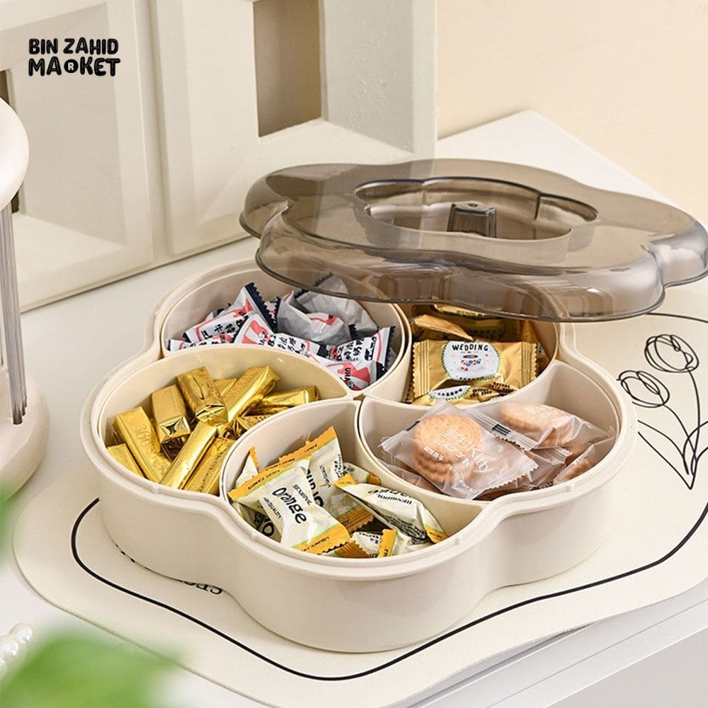 LUXORMOVE DIVIDED SNACK SERVING TRAY WITH LID – DUSTPROOF FRUIT & CANDY BOWL