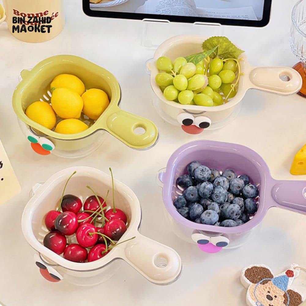 LUXORMOVE DOUBLE LAYER VEGETABLE & FRUIT BASKET – 2 IN 1 THICKENED DRAIN FILTER WITH CUTE HANDLE FOR HOME USE