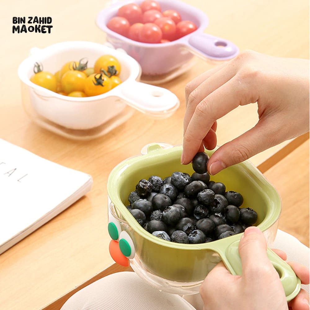 LUXORMOVE DOUBLE LAYER VEGETABLE & FRUIT BASKET – 2 IN 1 THICKENED DRAIN FILTER WITH CUTE HANDLE FOR HOME USE