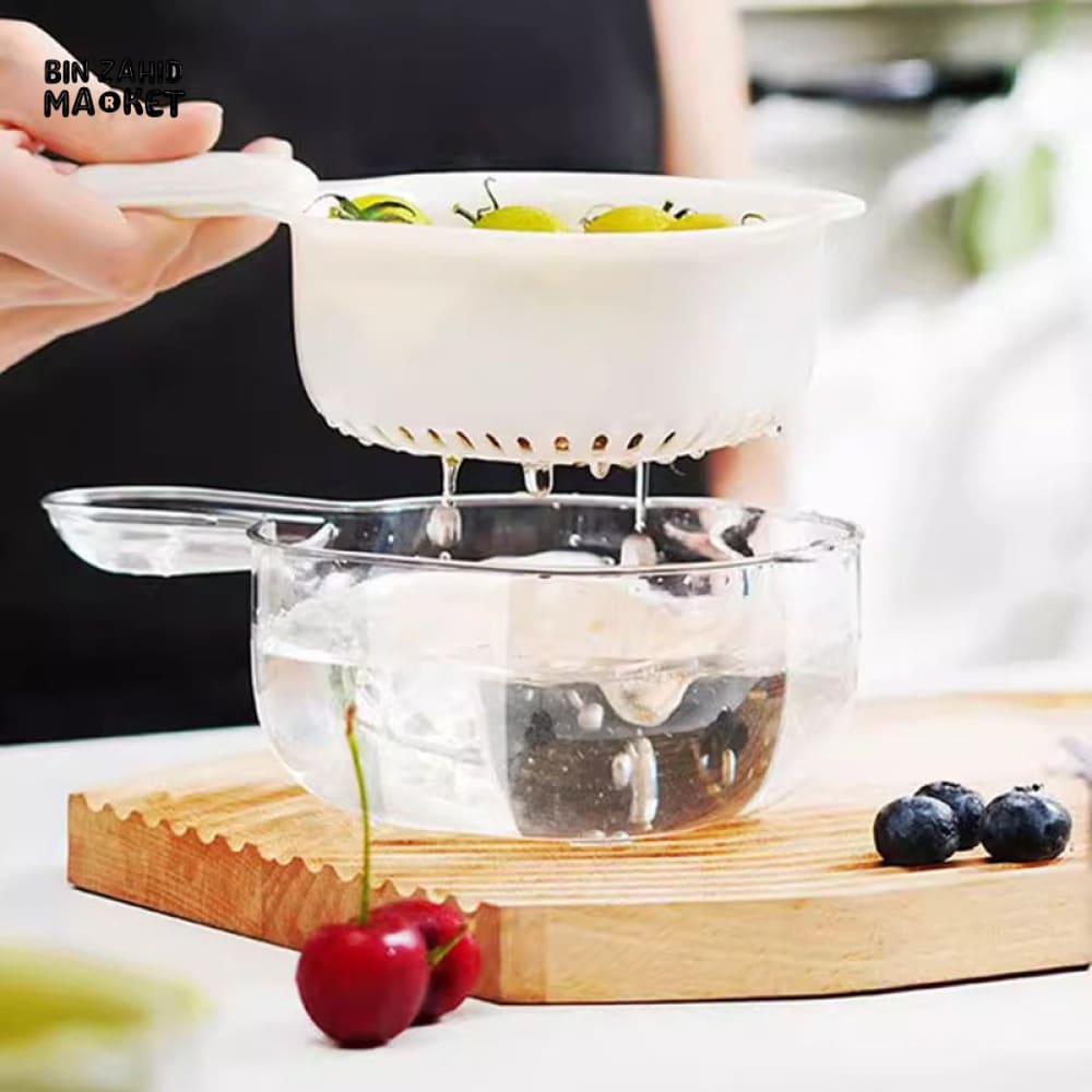 LUXORMOVE DOUBLE LAYER VEGETABLE & FRUIT BASKET – 2 IN 1 THICKENED DRAIN FILTER WITH CUTE HANDLE FOR HOME USE