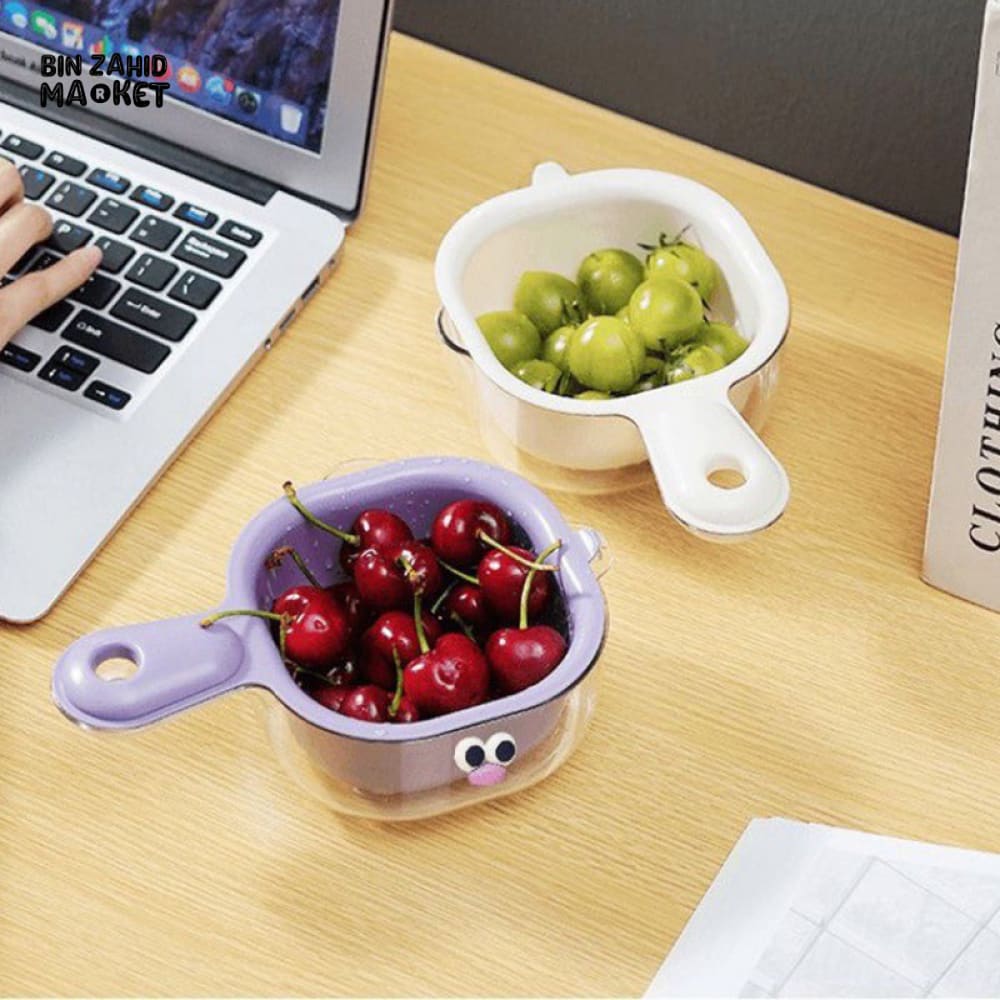 LUXORMOVE DOUBLE LAYER VEGETABLE & FRUIT BASKET – 2 IN 1 THICKENED DRAIN FILTER WITH CUTE HANDLE FOR HOME USE
