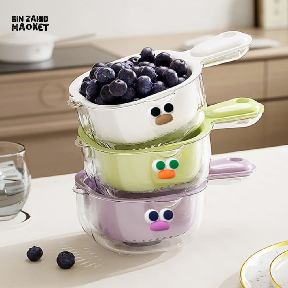 LUXORMOVE DOUBLE LAYER VEGETABLE & FRUIT BASKET – 2 IN 1 THICKENED DRAIN FILTER WITH CUTE HANDLE FOR HOME USE