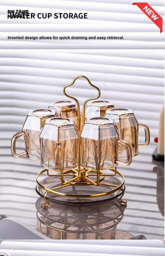 LUXORMOVE GLASS DISH DRAINER – LUXURY HANGING CUP STORAGE RACK & KITCHEN ORGANIZER