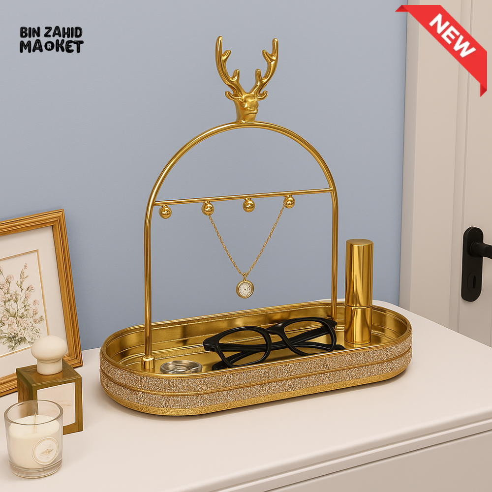LUXORMOVE GOLDEN JEWELRY HOLDER – DEER ANTLER DESIGN VANITY ORGANIZER TRAY FOR NECKLACES RINGS & ACCESSORIES