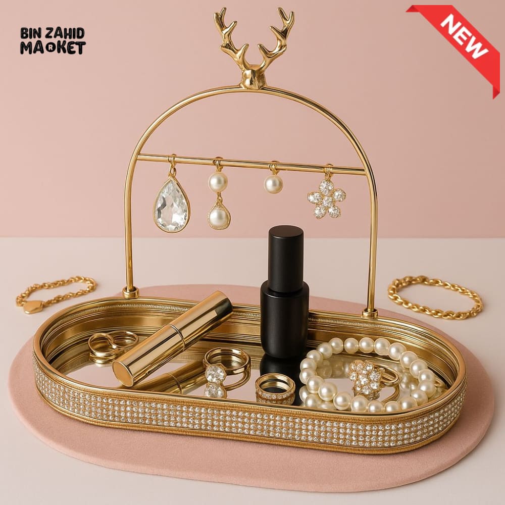 LUXORMOVE GOLDEN JEWELRY HOLDER – DEER ANTLER DESIGN VANITY ORGANIZER TRAY FOR NECKLACES RINGS & ACCESSORIES