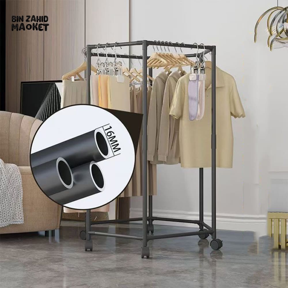 LUXORMOVE HEXAGONAL ROTATING CLOTHES DRYING RACK – MOVABLE METAL GARMENT STAND WITH WHEELS