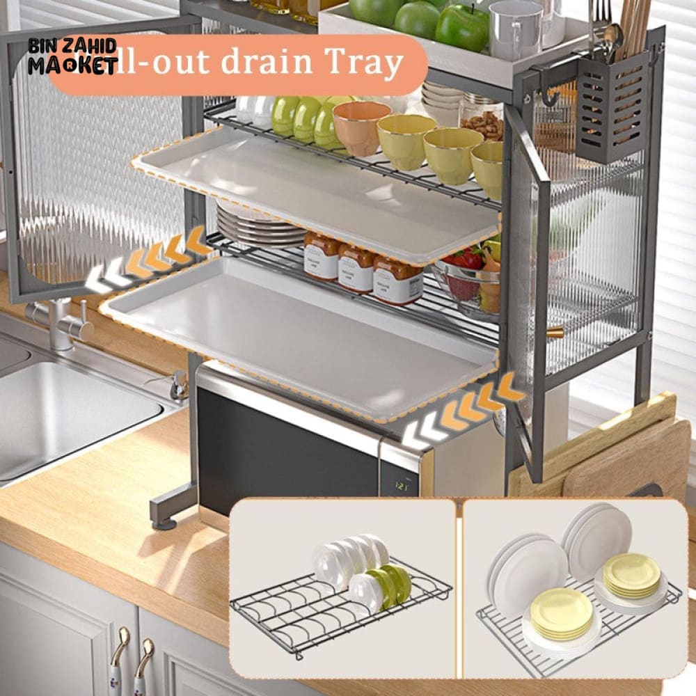 LUXORMOVE KITCHEN RACK MULTIFUNCTIONAL DISH DRAIN SHELF OVEN STORAGE ORGANIZER - BLACK